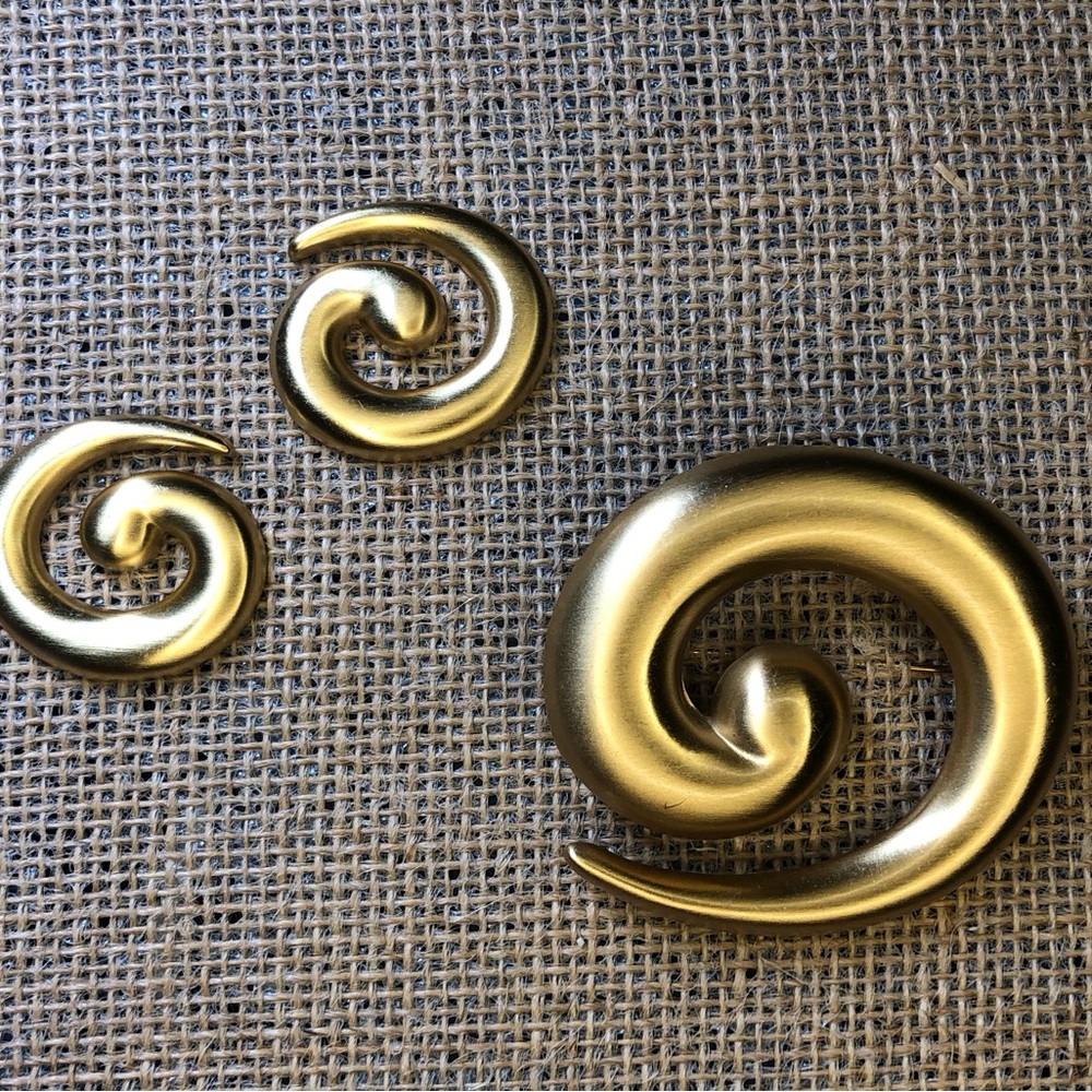 Monet Etruscan swirl earrings and brooch